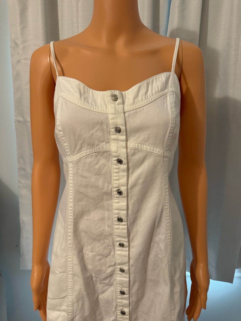 Cool Free People size L white denim button up smocked sleeveless midi dress - Picture 3 of 6